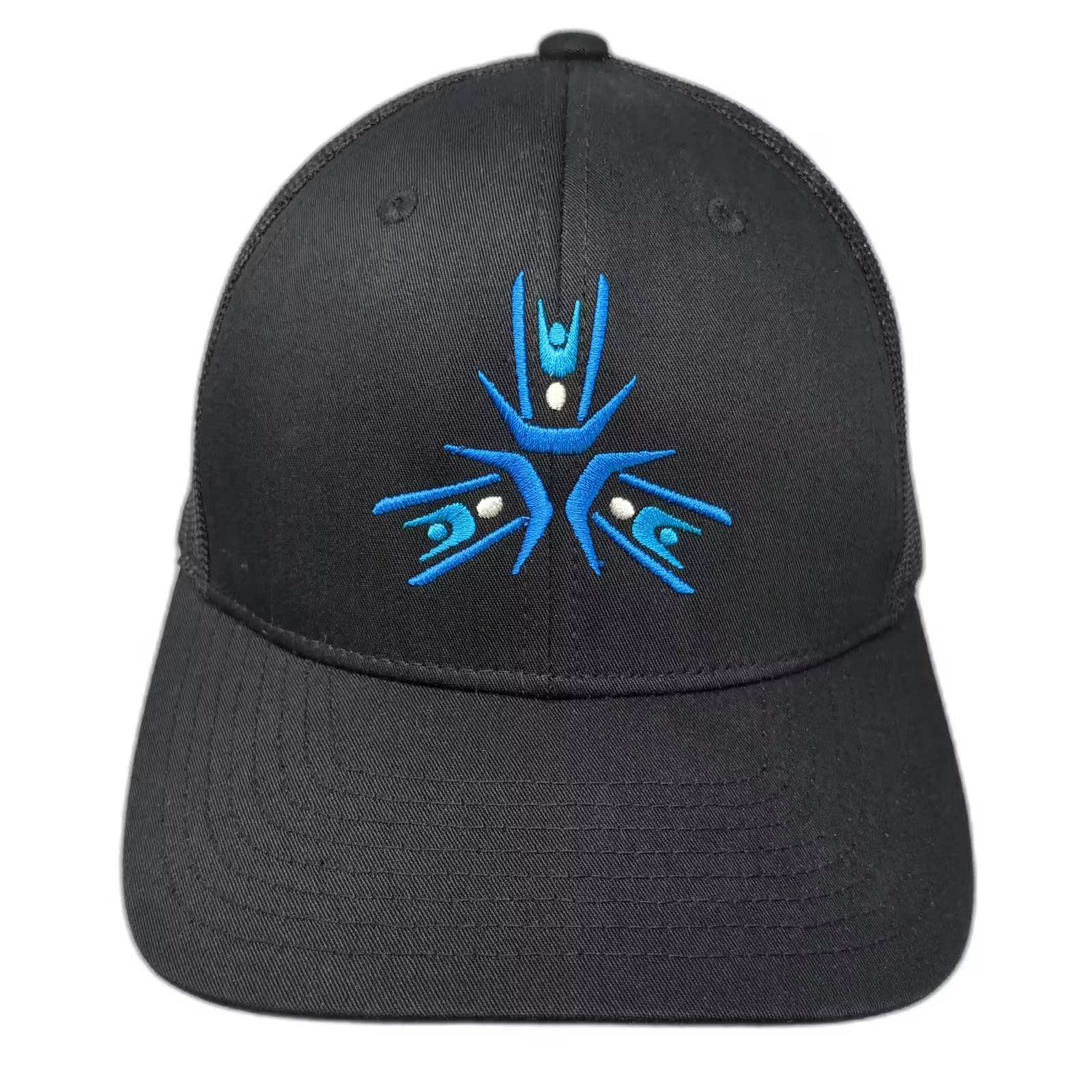 Yupoong Trucker Hat Black Blue Os Snapback Mesh Back Adjustable Embroidered Hat